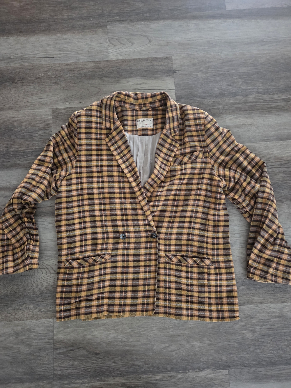 Free People We the Free Oversized Luminary Plaid Retro Blazer Sz XL Business